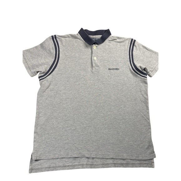 Vintage Abercrombie & Fitch Men’s Gray Navy Polo Embroidered Logo Hi Low Hem Y2K - Picture 2 of 6
